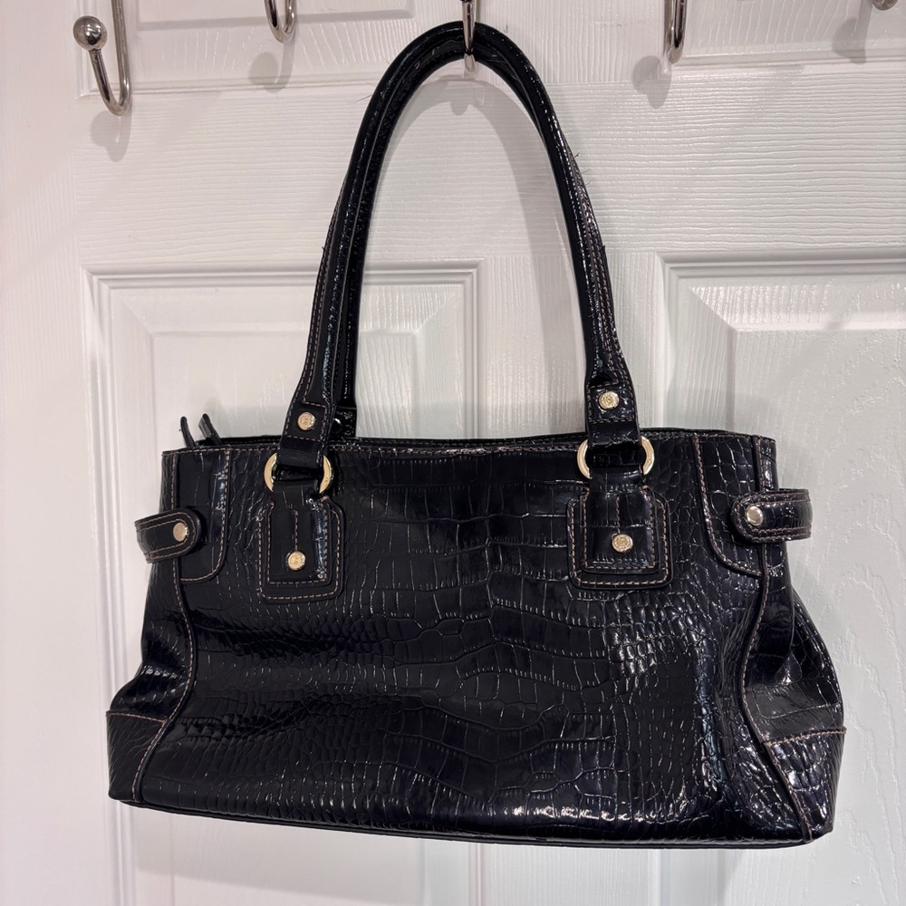 Liz Claiborne Black Crocodile-Embossed Handbag - Picture 5 of 7